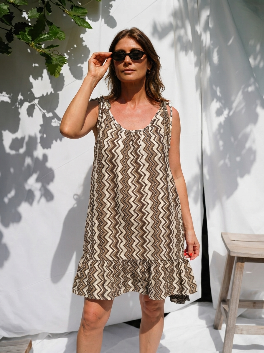 Zig Zag Cotton Tie Strap Dress-1