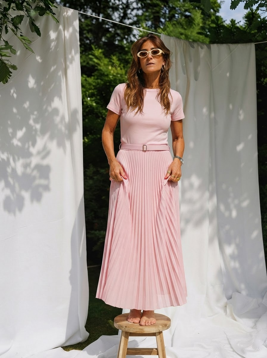 Sarina Pleated Dress - Pink-2